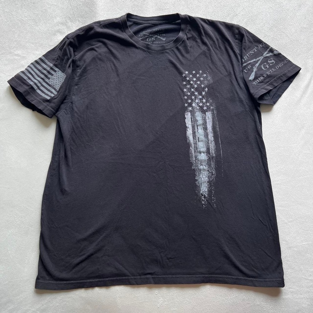 Grunt Style Black Cotton T Shirt American Flag Military This We'll Defend
